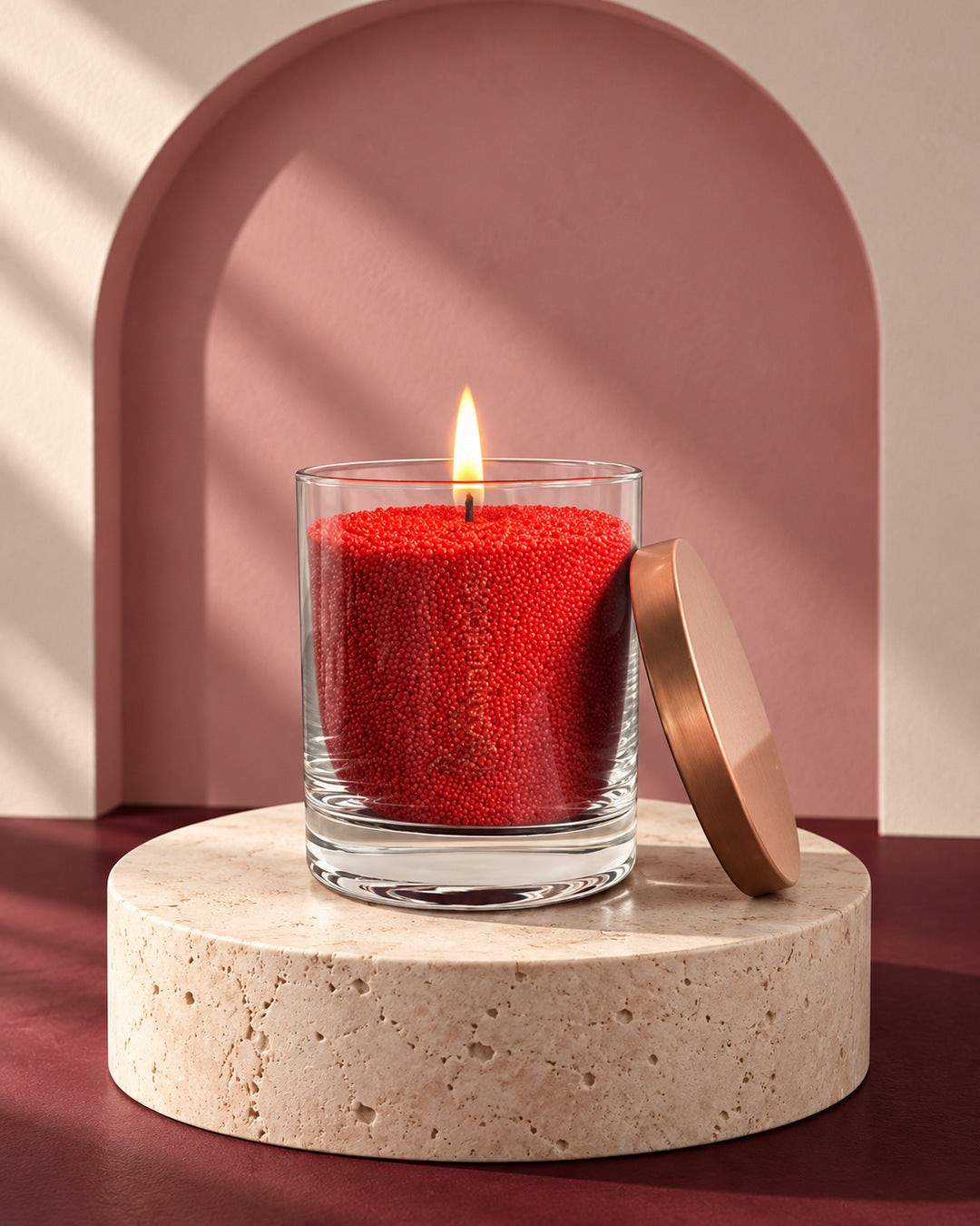 Red Pearl Candle in Glass