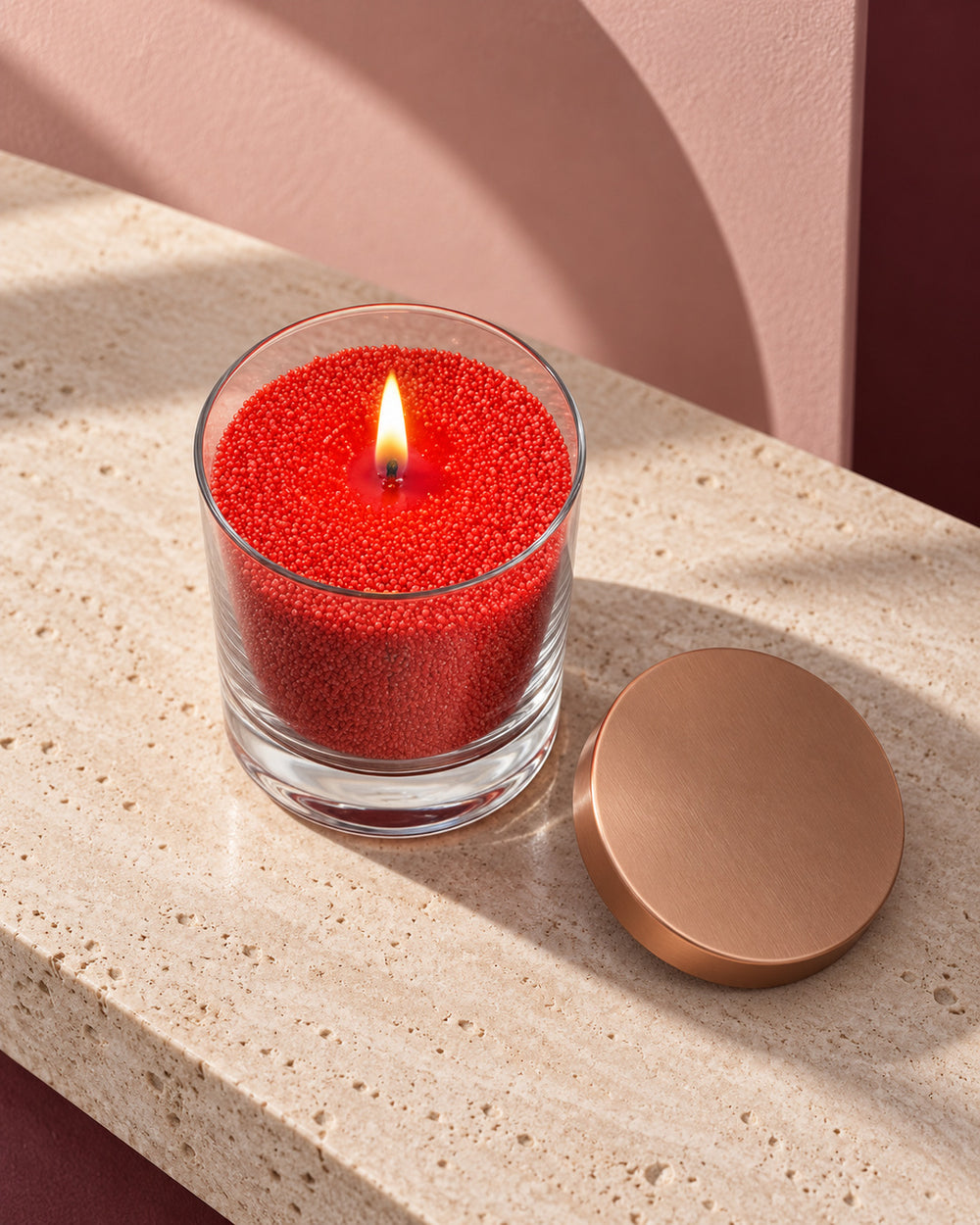 Red Pearl Candle in Glass