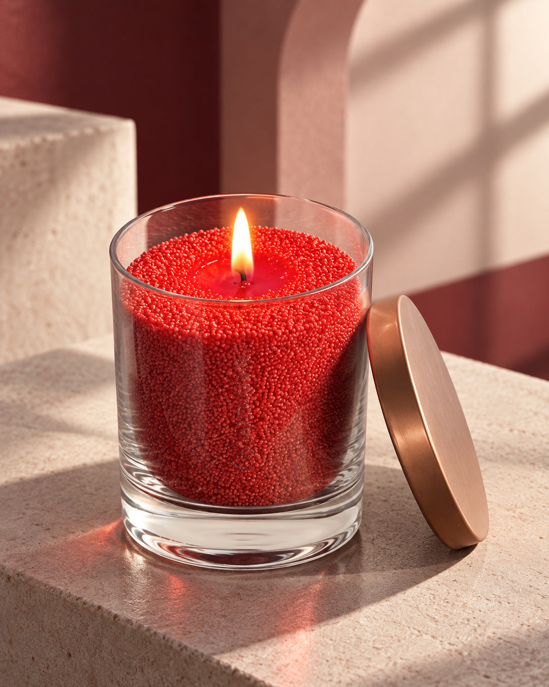 Red Pearl Candle in Glass