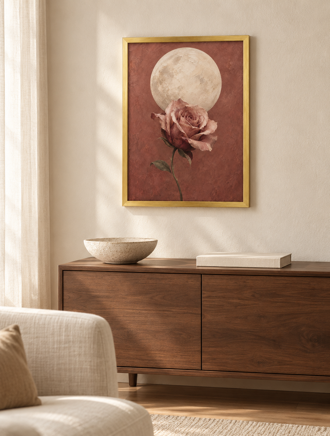 Rose & Moon — Framed Art Print