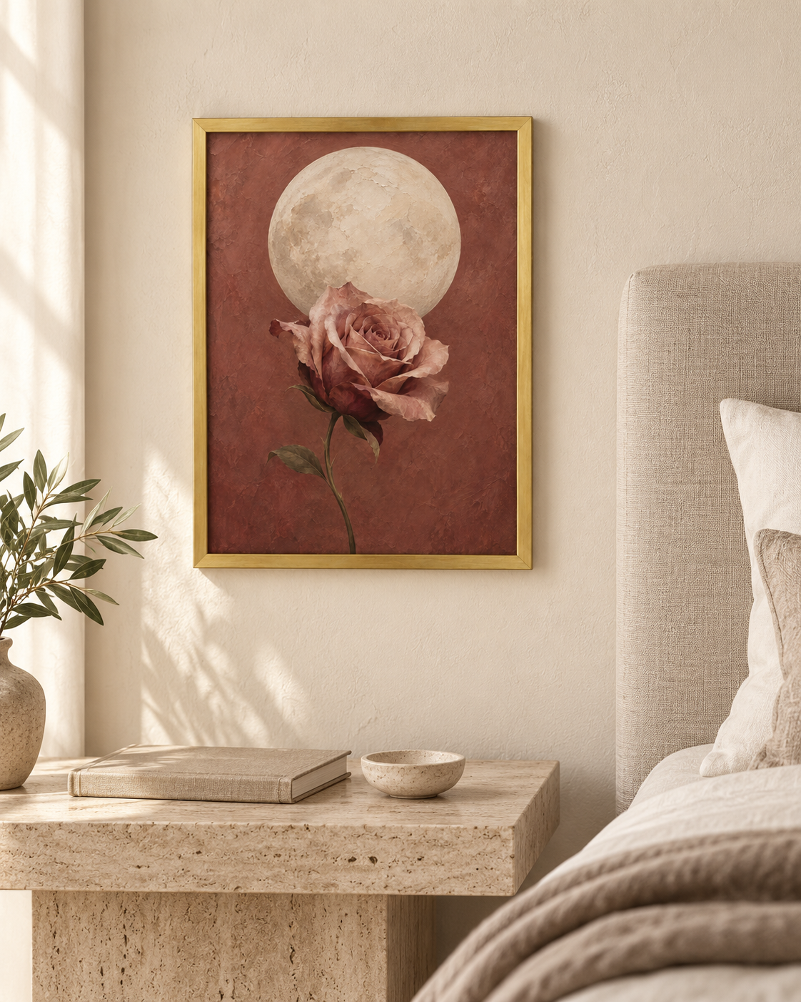 Rose & Moon — Framed Art Print